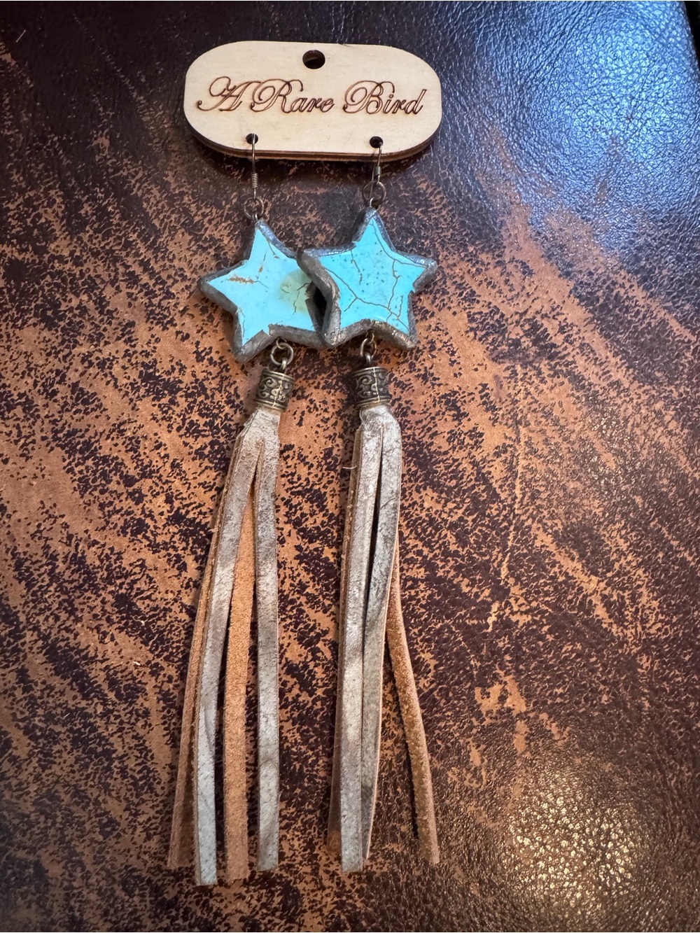 A Rare Bird Turquoise Star Tassel Earrings - Turquoise and Tan